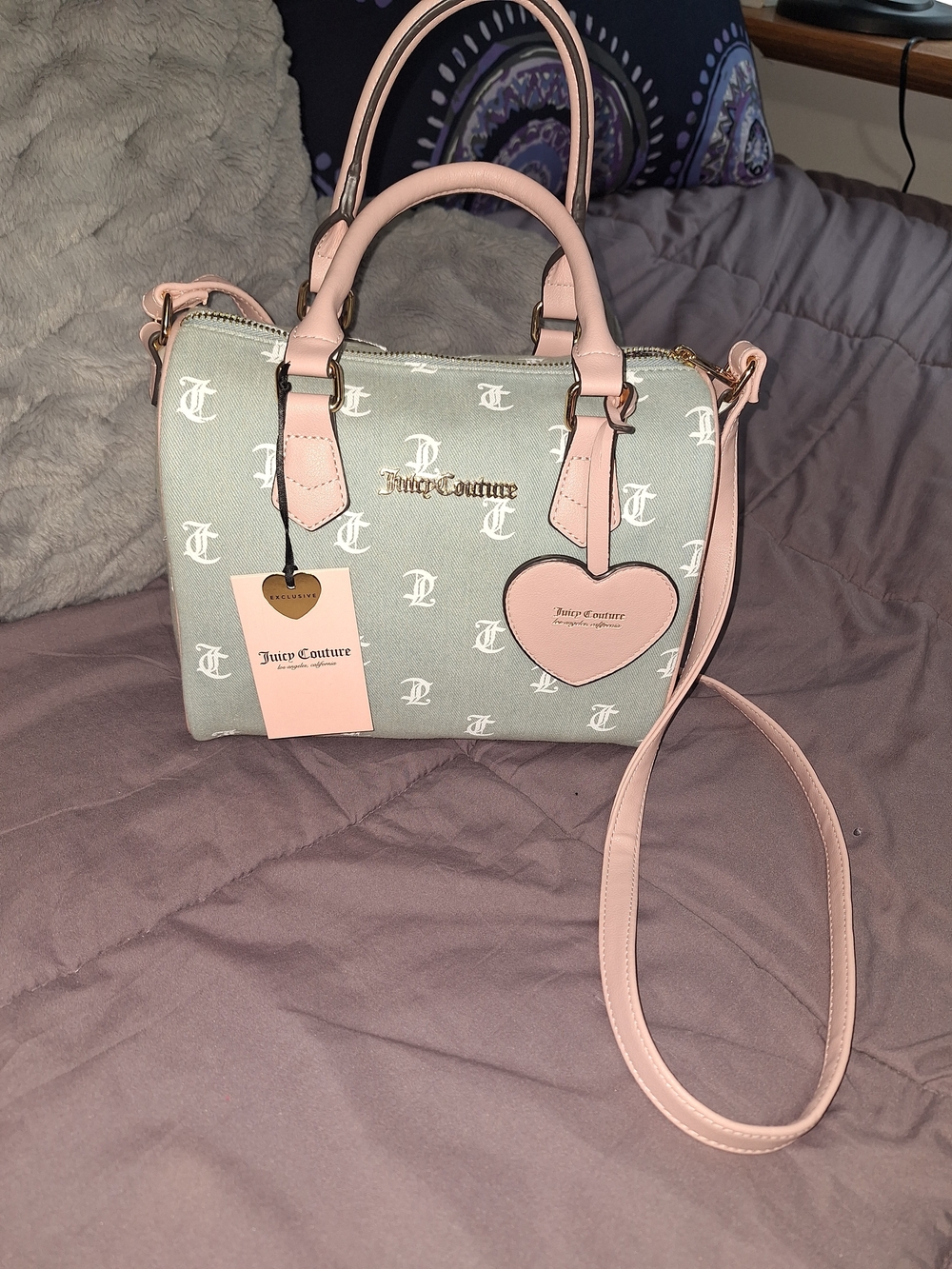 EXCLUSIVE Juicy Couture Pink and Gray Logo Crossbody Satchel